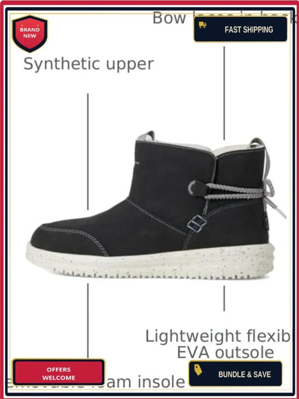 Faux Fur Lined Ankle Boots with Bow Pull-On